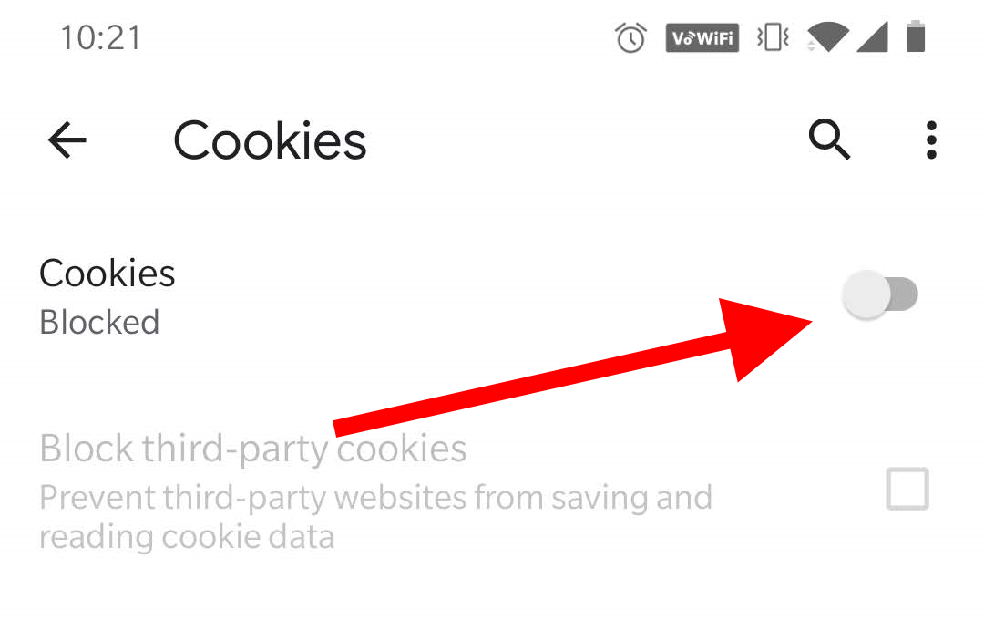 Toggle to enable/disable cookies