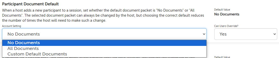 Participant Document Default packet option